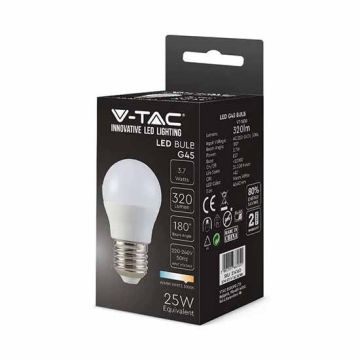 V-TAC VT-1830-N 3.7W LED Bulb SMD E27 180° 320LM G45 thermoplastic warm white 3000K - SKU 214160