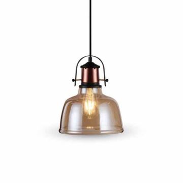 V-TAC VT-7220 Lustre led industriel vintage 1MT E27 Élégant Ф220mm métal et verre ambré