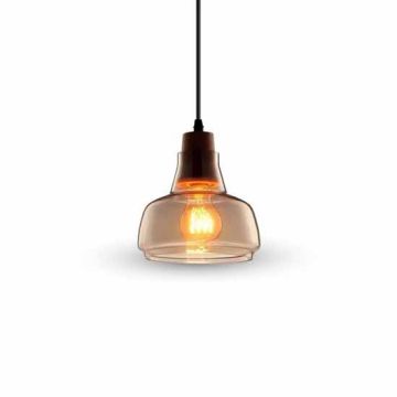 Modern Pendant Light 1MT Elegant E27 Ф165mm - Glass + Wood Mod. VT-7170 - SKU 3819 - Transparent