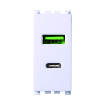 Gniazdo USB ETTROIT 2 porty 3.1A USB-A + USB typu C kompatybilne z Vimar Arkè kolor biały - VA3002B