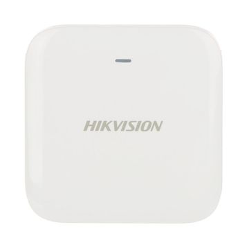 Hikvision DS-PDWL-E-WE Detector inalámbrico de fugas de agua con sonda externa y configuración mediante aplicación.