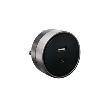 ETTROIT Presa USB-A + USB-C 12W Plug&Play per Sistema a Binario Nero ETB3002 