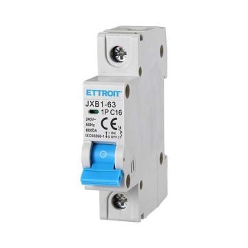 Circuit breakers Thermal-magnetic for protection 1P 16A 220V Salvavita 1 Modules DIN Ettroit JXB1-63-1P-16A