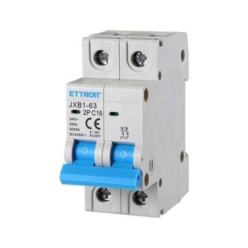 Circuit breakers Thermal-magnetic for protection 2P 16A 220V Salvavita 2 Modules DIN Ettroit JXB1-63-2P-16A