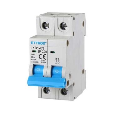 Circuit breakers Thermal-magnetic for protection 2P 20A 220V Salvavita 2 Modules DIN Ettroit JXB1-63-2P-20A