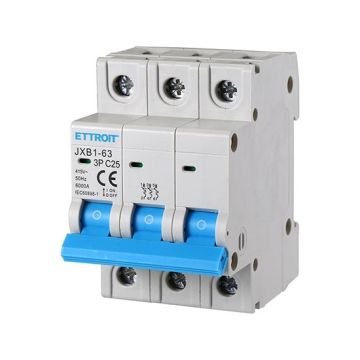 Circuit breakers Thermal-magnetic for protection 3P 25A 220V 380V Salvavita 3 Modules DIN Ettroit JXB1-63-3P-25A