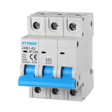 Circuit breakers Thermal-magnetic for protection 3P 63A 220V 380V Salvavita 3 Modules DIN Ettroit JXB1-63-3P-63A