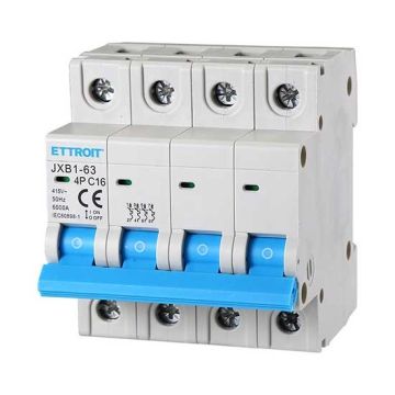 Circuit breakers Thermal-magnetic for protection 4P 16A 220V 380V Salvavita 4 Modules DIN Ettroit JXB1-63-4P-16A