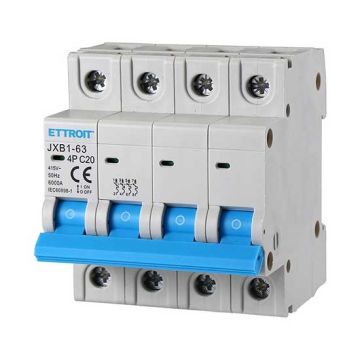 ETTROIT Interruptor magnético térmico automático 4P 20A 380V 6kA 4 módulos DIN JX142060