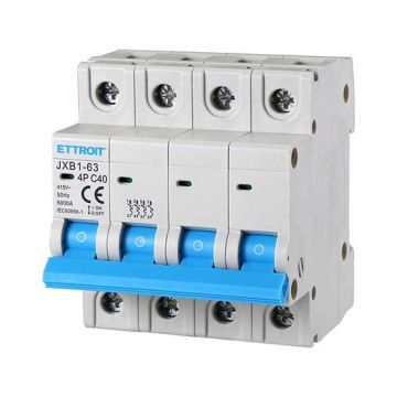 ETTROIT Interruptor magnético térmico automático 4P 40A 380V 6kA 4 módulos DIN JX144060