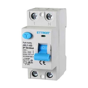 Interruttore Differenziale Puro 2P 16A 6kA 30mA 220V Salvavita 2 Moduli DIN Ettroit JXL1-63-2P-16A