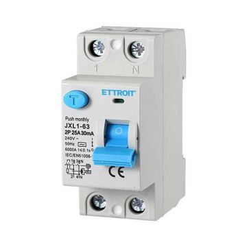 ETTROIT Disyuntor de corriente residual pura 2P 25A 6kA 30mA 220V Salvavidas 2 módulos DIN Ettroit JX322561