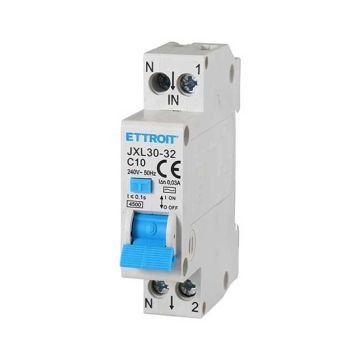 ETTROIT Disyuntor de corriente residual 1P+N 10A C10 4.5kA 30mA 220V 1 módulo DIN JX251040