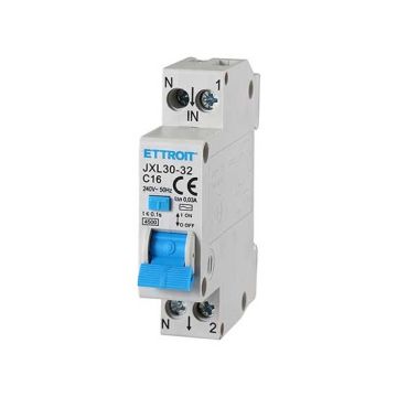 Interruttore magnetotermico Differenziale 1P+N 16A C10 220V 4.5kA 30mA 220V 1 Modulo DIN Ettroit JXL30-32-1P+N-16A