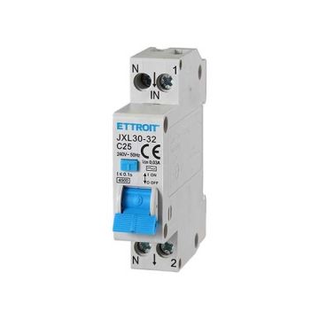 ETTROIT Disyuntor de corriente residual 1P+N 25A 4.5kA 30mA 220V 1 módulo DIN JX252540