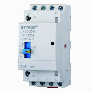 ETTROIT JX134252 Contactor Doméstico 2NO/2NC 4P 25A 220v 50hz AC DIN con Interruptor de Control Manual