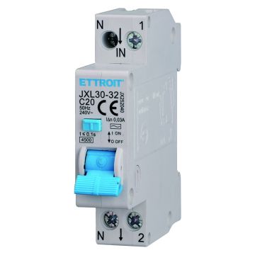 ETTROIT interruttore Magnetotermico Differenziale RCBO 1P+N C20 20A 30mA 4,5 kA JX252040 