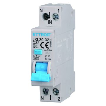 ETTROIT Magnetotermico Differenziale RCBO 1P+N C32 32A 30mA 4,5 kA JX253240 