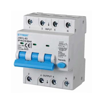 ETTROIT Interruttore Magnetotermico Differenziale 3P+N 10A 30mA 380V-6KA 4 moduli din JX261061