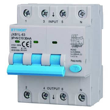 ETTROIT interruttore Magnetotermico-Differenziale 3P+N 10A 30mA 380V-6KA CLASSE A - JX261064