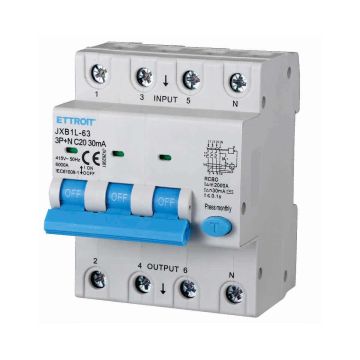 ETTROIT Interruttore Magnetotermico Differenziale 3P+N 20A 30mA 380V-6KA 4 moduli JX262061