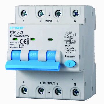 ETTROIT JX262068 Magnetotermico Differenziale 3P+N 20A 300mA 380V-6KA CLASSE A