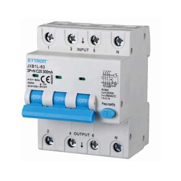 ETTROIT Magnetotermico Differenziale 3P+N 25A 300mA 380V-6KA 4 MODULI JX262563