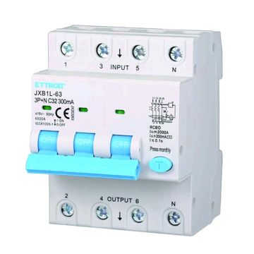 Differential circuit breaker 3P+N 32A 6kA 300mA 380V occupies 4 DIN modules Ettroit JX263263