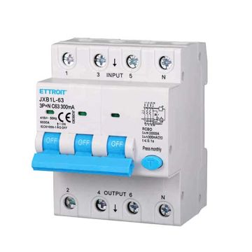 Disjoncteur différentiel 3P+N 63A 6kA 300mA 380V occupe 4 modules DIN Ettroit JX266363