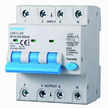 ETTROIT JX266368 Interruttore Magnetotermico Differenziale 3P+N 63A 300mA 380V-6KA CLASSE A