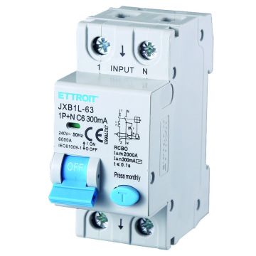 ETTROIT Interruttore Magnetotermico Differenziale 1P+N 6A 300mA 220V 6KA 2 Moduli DIN - JX270663