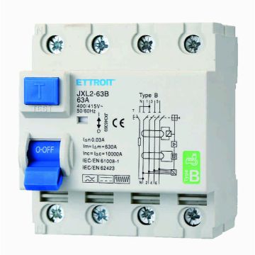 ETTROIT JX346369 Magnetotermico Differenziale Puro 4P 63A 30mA CURVA B 6KA AC/DC 380V