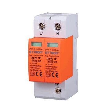 Descargador de sobretensiones 220V Tipo T1+T2 B+C 2P Polos 275V 25kA-50kA Ocupa 2 Módulos DIN Ettroit JX5230