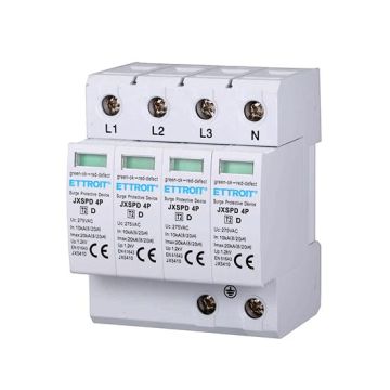 Descargador de sobretensiones 220V Tipo T2 4 Polos 275V 10kA-20kA Ocupa 4 Módulos DIN Ettroit JX5410