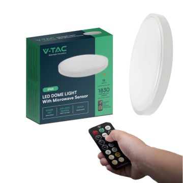 V-TAC VT-8618S - Plafón 18W, sensor microondas integrado, cuerpo blanco 4000K, IP44 con mando a distancia - 76601