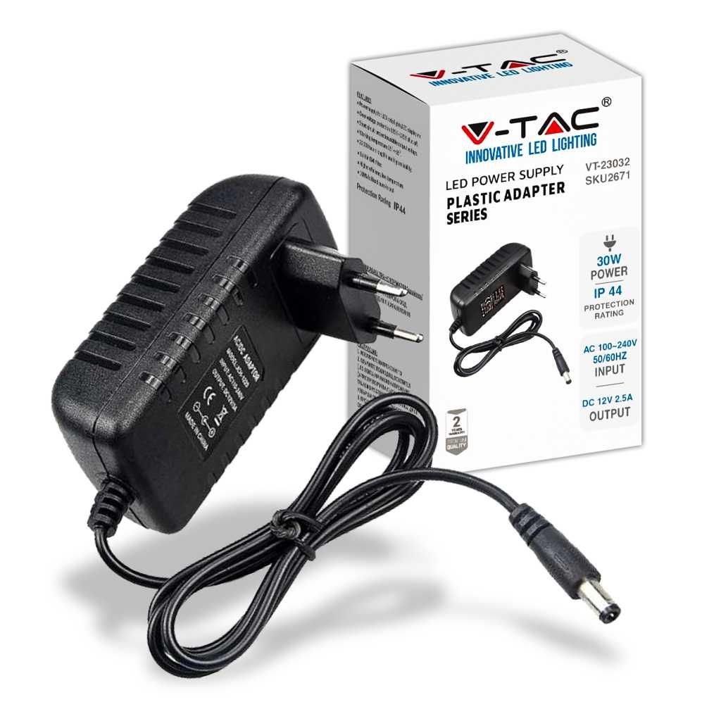V-TAC VT-23032 Alimentation stabilisée commutation 30W 12V DC 2.5A jack  2.1mm Plug&play - SKU 2671